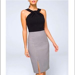 White House Black Market MIXED MEDIA Suiting Sheath Dress Halter Neck NEW SZ 4